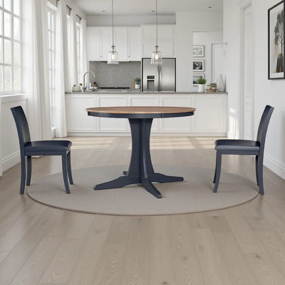 Table de salle à manger, plateau rond marron de 42 pouces, piédestal bleu foncé