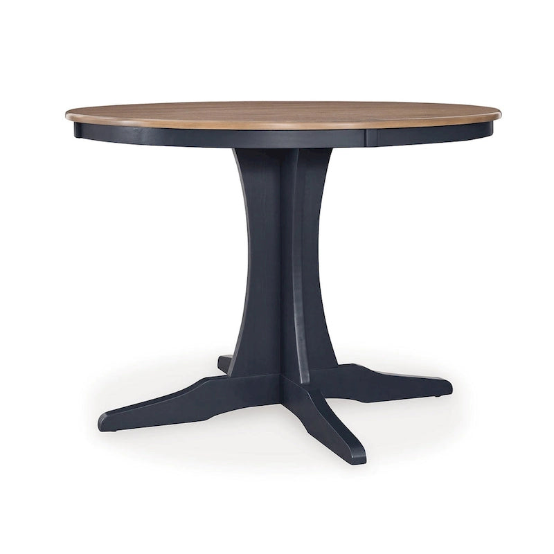Dining Table, 42 Inch Round Brown Top, Dark Blue Pedestal Base