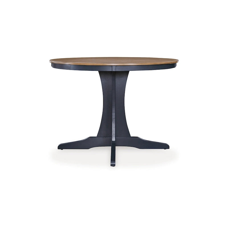 Dining Table, 42 Inch Round Brown Top, Dark Blue Pedestal Base