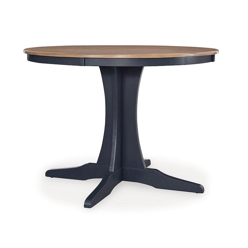 Dining Table, 42 Inch Round Brown Top, Dark Blue Pedestal Base