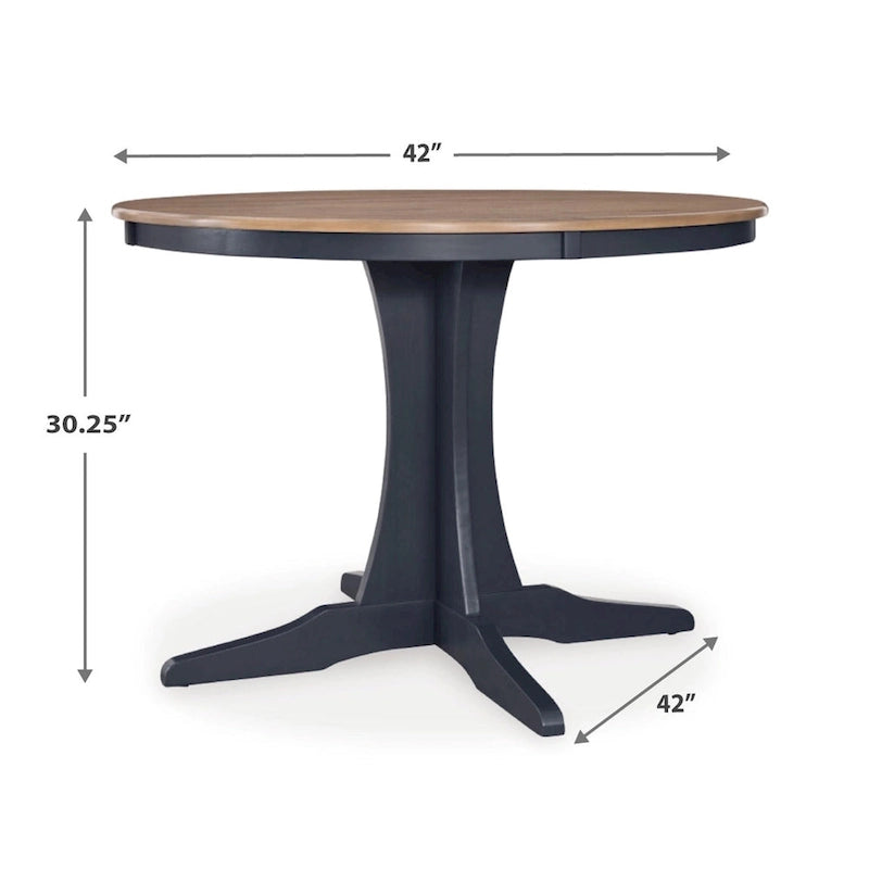 Table de salle à manger, plateau rond marron de 42 pouces, piédestal bleu foncé