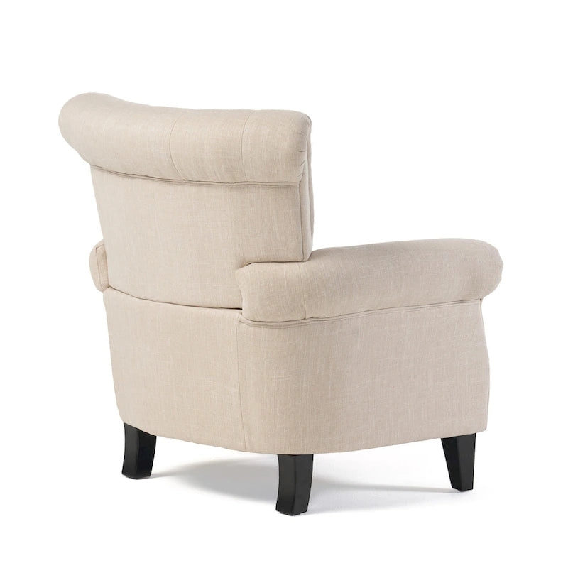 Accent Armchair, Button Diamond Tufted, Rolled Arms, Beige Fabric