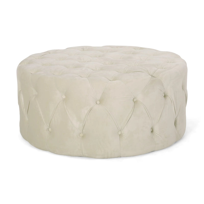 Modern Glam Round Tufted Velvet Ottoman