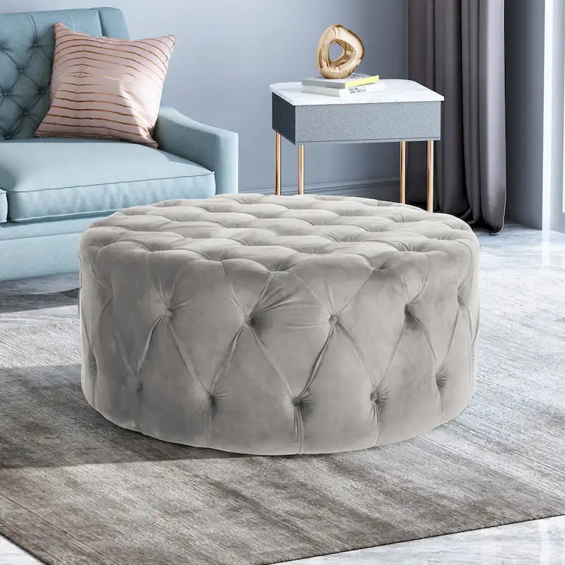 Pouf rond capitonné en velours Modern Glam
