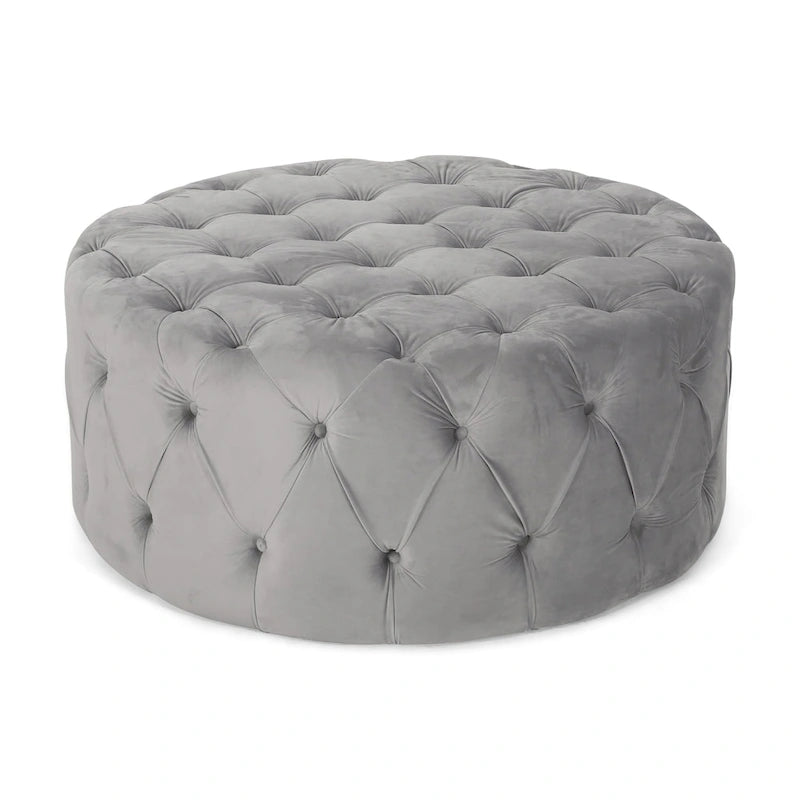 Pouf rond capitonné en velours Modern Glam