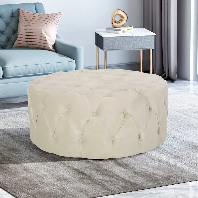 Pouf rond capitonné en velours Modern Glam
