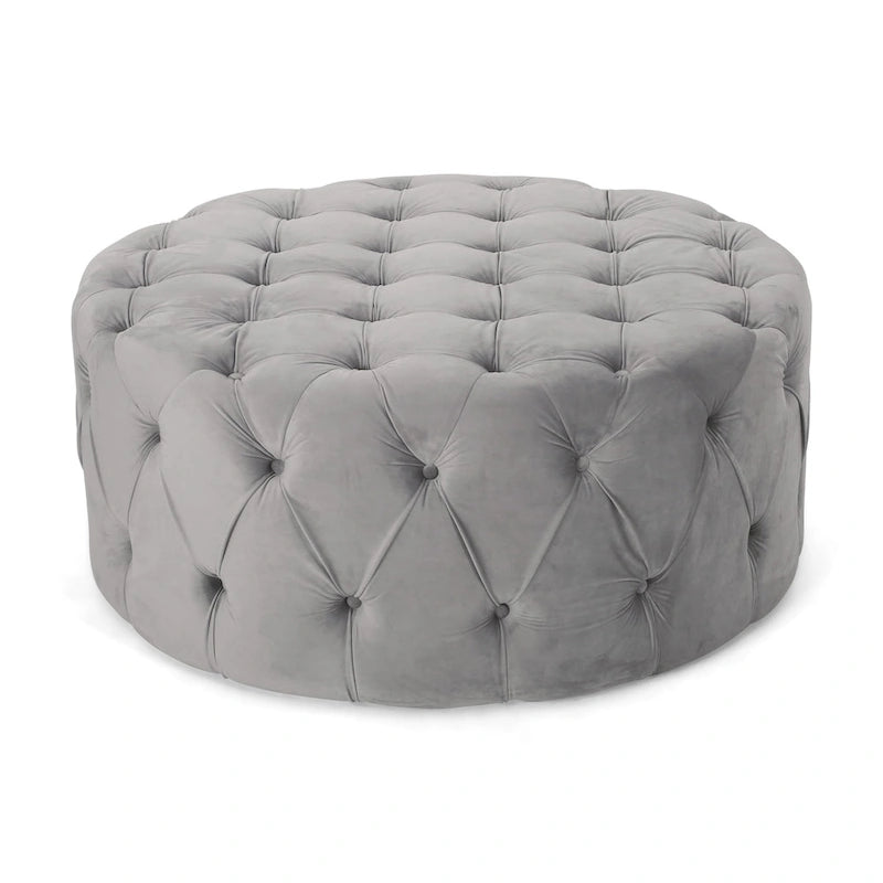 Pouf rond capitonné en velours Modern Glam