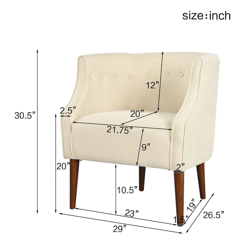 Fauteuil club en tissu capitonné - 27,00 L x 28,75 P x 30,50 H
