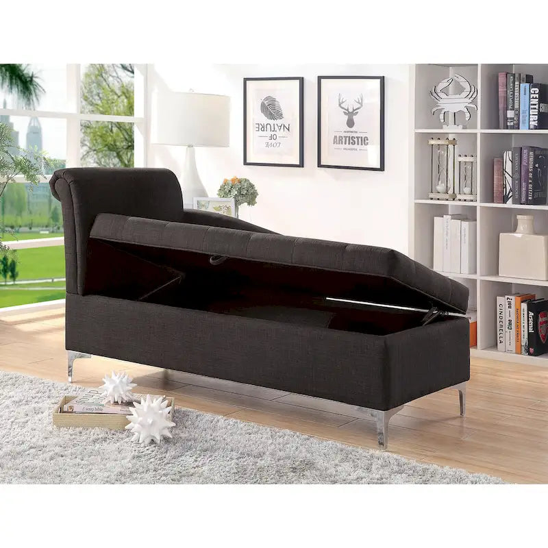Transitional Grey Fabric Upholstered Buton Tufted Chaise