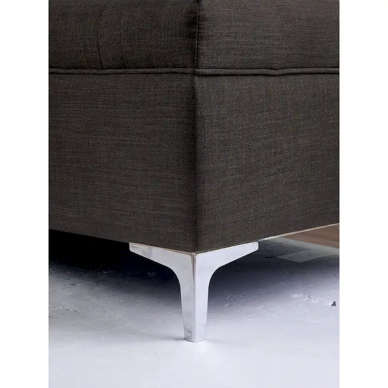 Transitional Grey Fabric Upholstered Buton Tufted Chaise