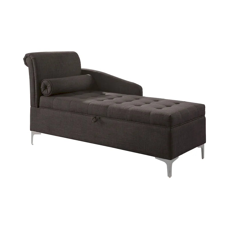 Transitional Grey Fabric Upholstered Buton Tufted Chaise