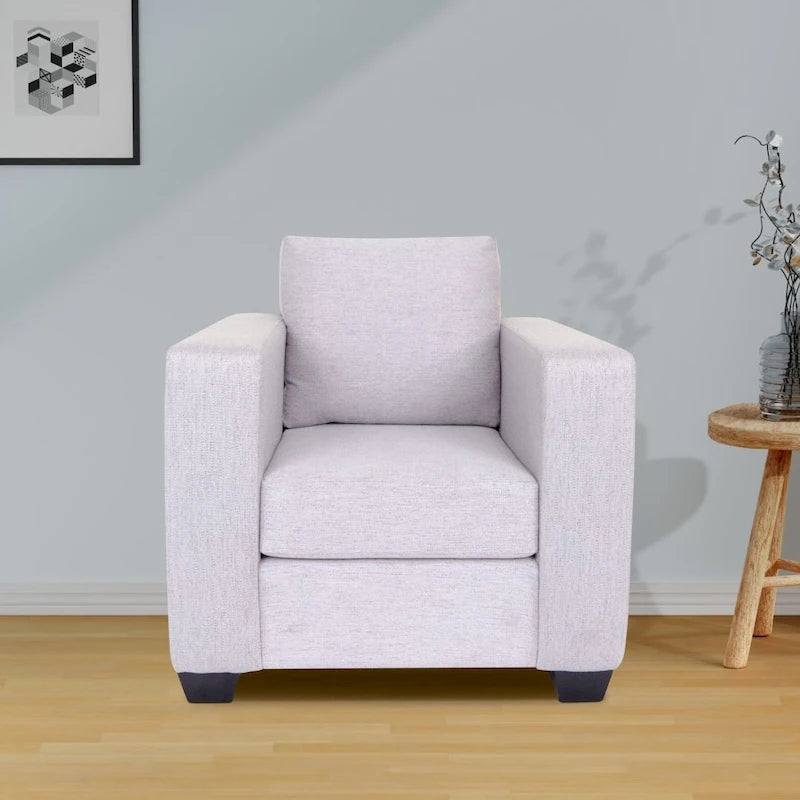 Fauteuil contemporain en tissu polyester et structure en bois massif, rembourré