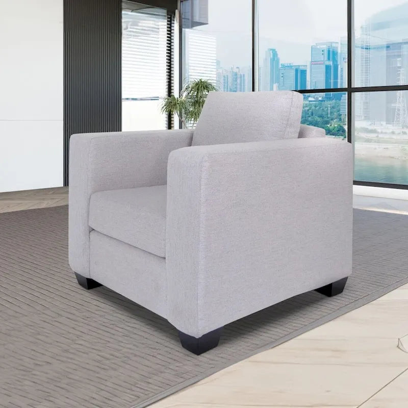 Fauteuil contemporain en tissu polyester et structure en bois massif, rembourré