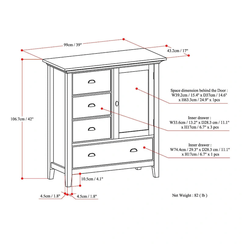 Meuble de rangement de transition en bois massif de 39 pouces de large - 39 L x 17 P x 42 H