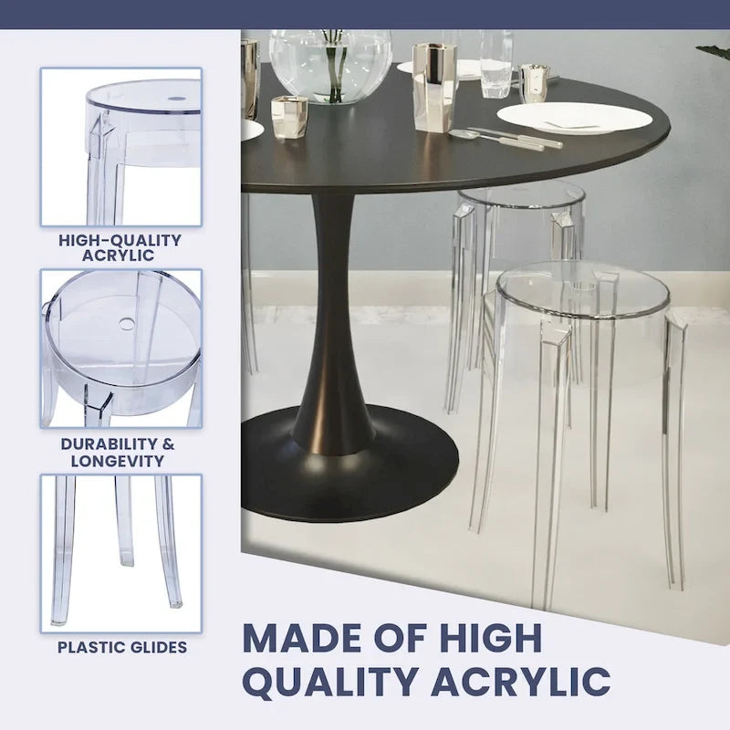 18 in. High Backless Acrylic Counter Stool with Round Seat and Foot Rest - 18.1