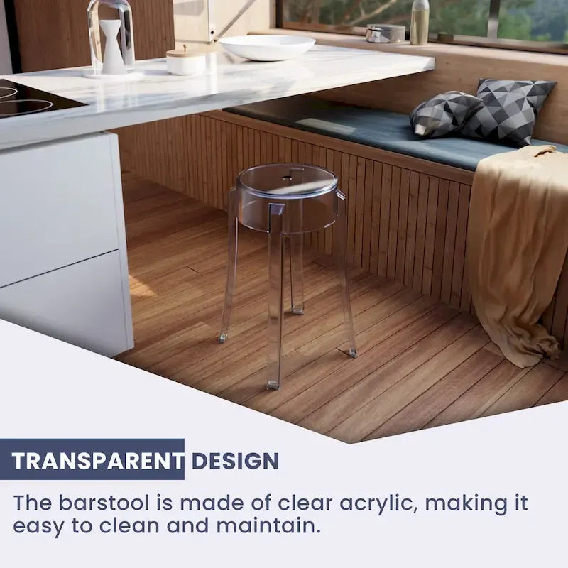 18 in. High Backless Acrylic Counter Stool with Round Seat and Foot Rest - 18.1