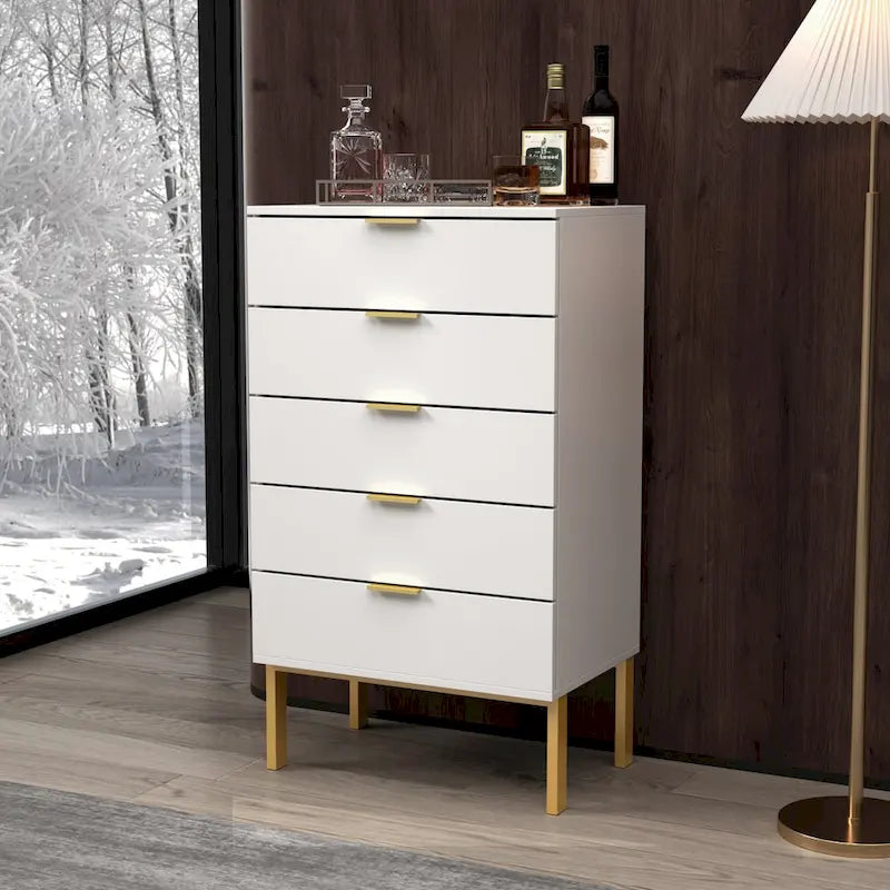 Commode de rangement à 5 tiroirs Table de chevet Meuble de rangement 60 cm L Blanc/Dos