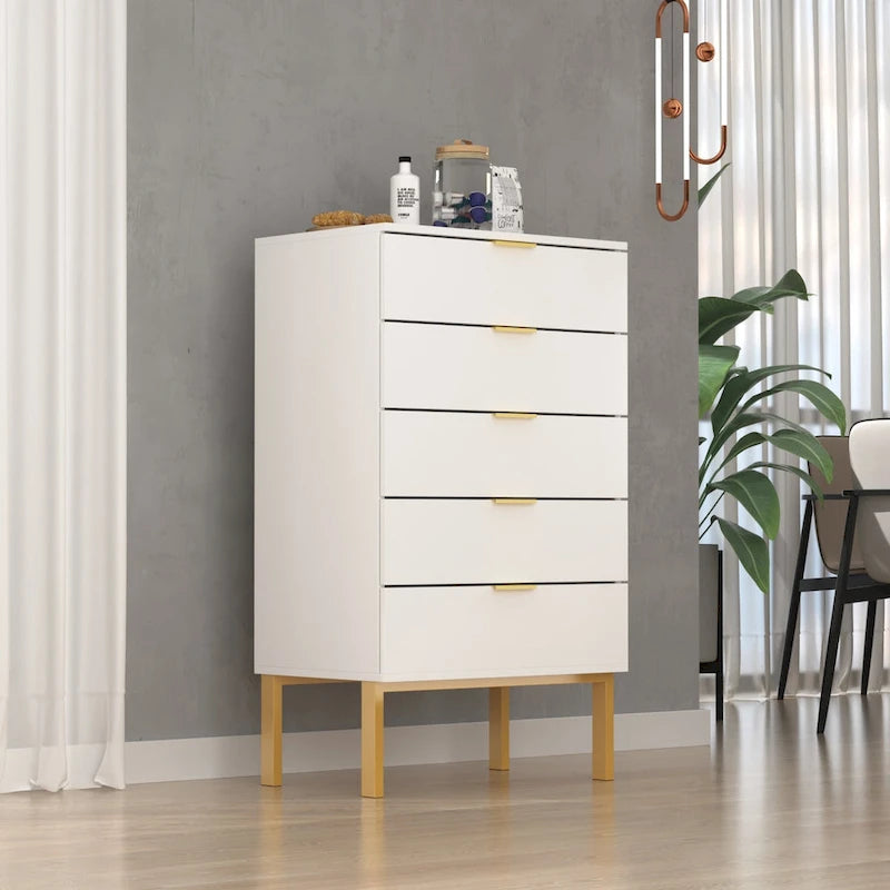 Commode de rangement à 5 tiroirs Table de chevet Meuble de rangement 60 cm L Blanc/Dos