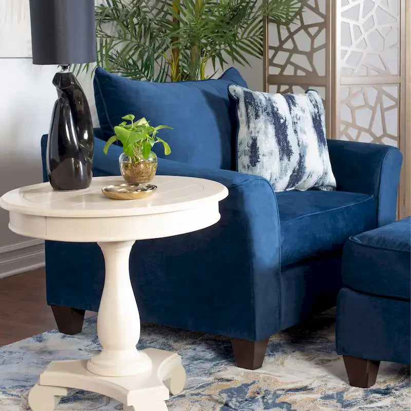 Fauteuil à dossier coussin en tissu bleu marine