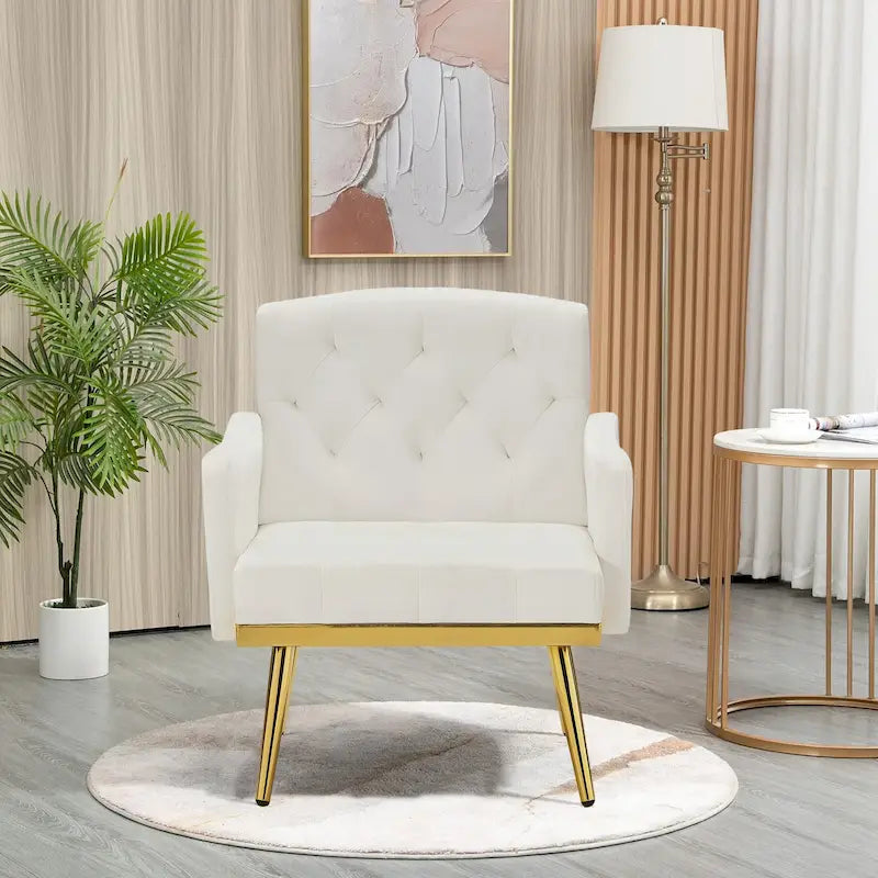 Velvet Accent Chair, Comfy Tufted Upholstered Armchair, Gold Legs - 28.7W