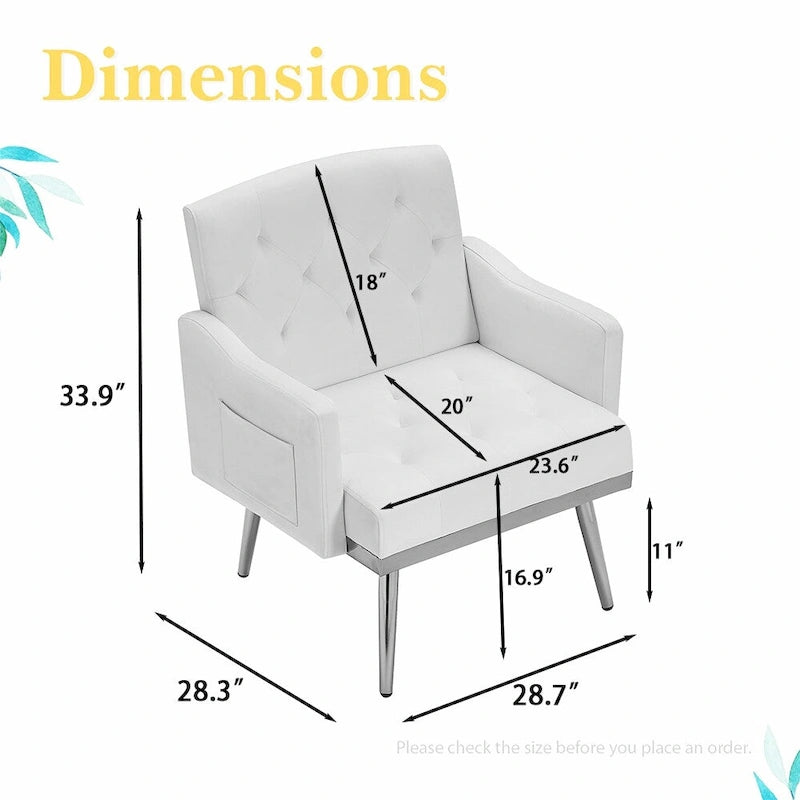 Fauteuil d'appoint en velours, fauteuil rembourré capitonné confortable, pieds dorés - 28,7 l