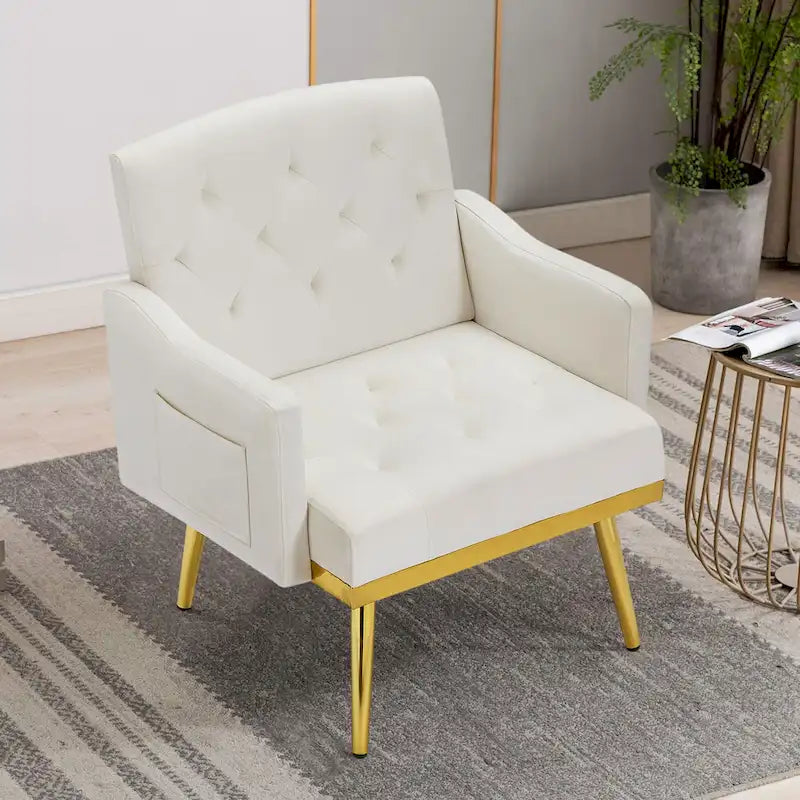 Fauteuil d'appoint en velours, fauteuil rembourré capitonné confortable, pieds dorés - 28,7 l