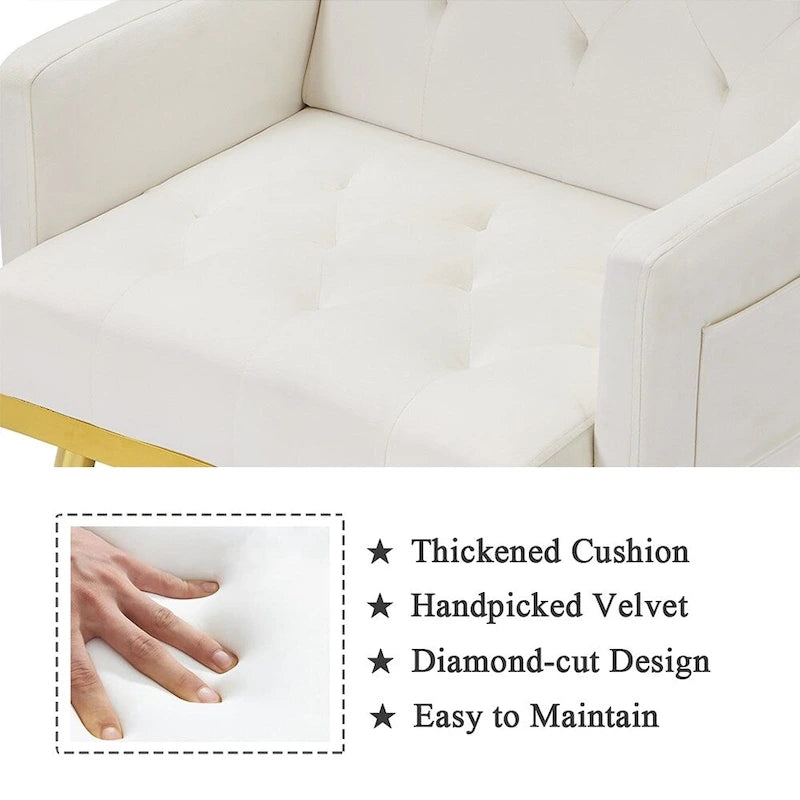 Fauteuil d'appoint en velours, fauteuil rembourré capitonné confortable, pieds dorés - 28,7 l
