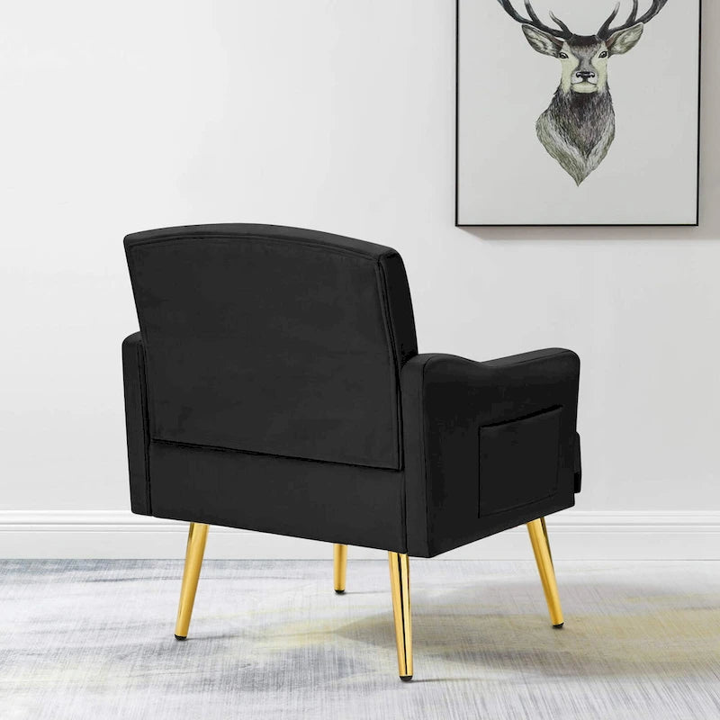 Fauteuil d'appoint en velours, fauteuil rembourré capitonné confortable, pieds dorés - 28,7 l