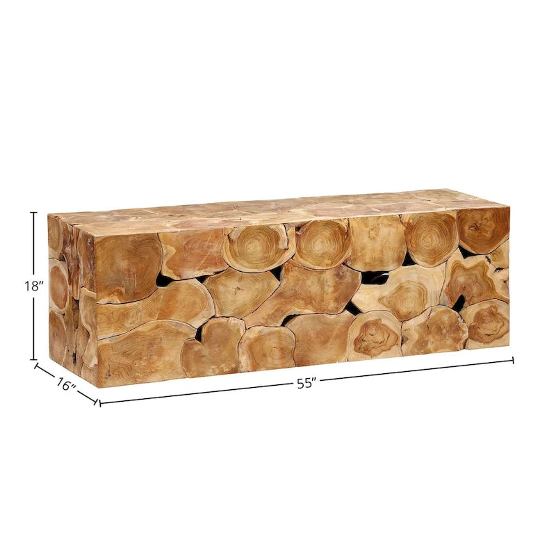 55-inch Rectangular Teak Root Solid Bench, Natural Finish