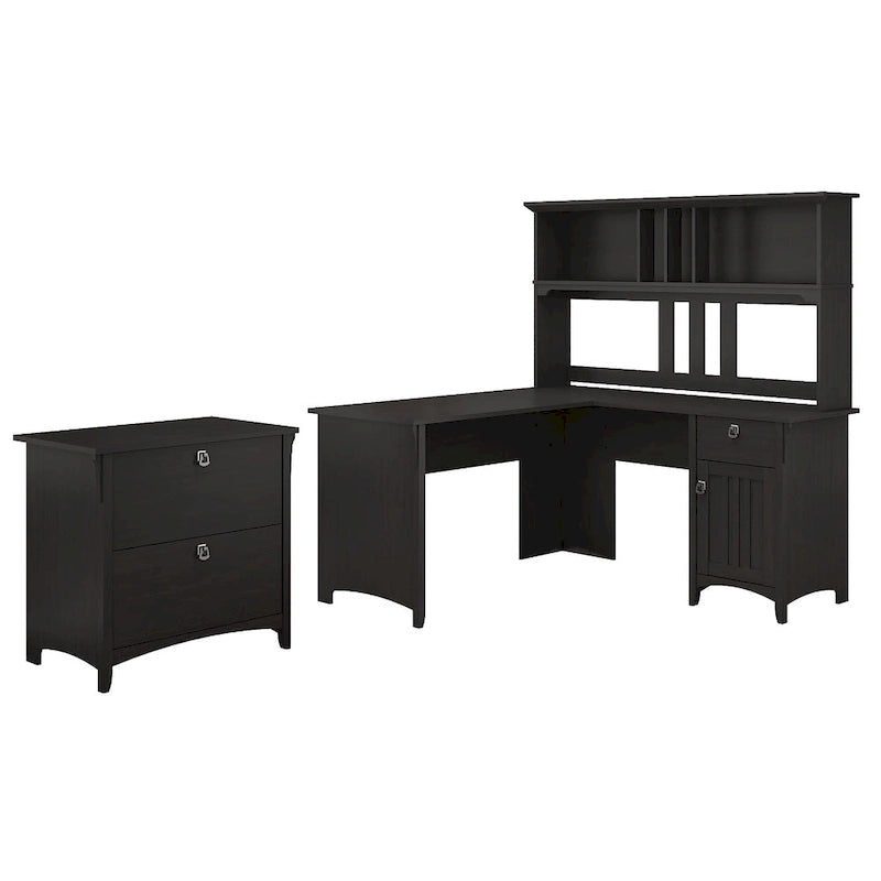 Bureau d'angle avec huche et meuble de rangement