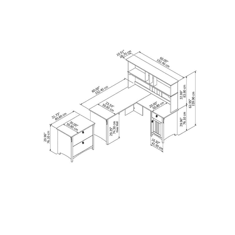 Bureau d'angle avec huche et meuble de rangement