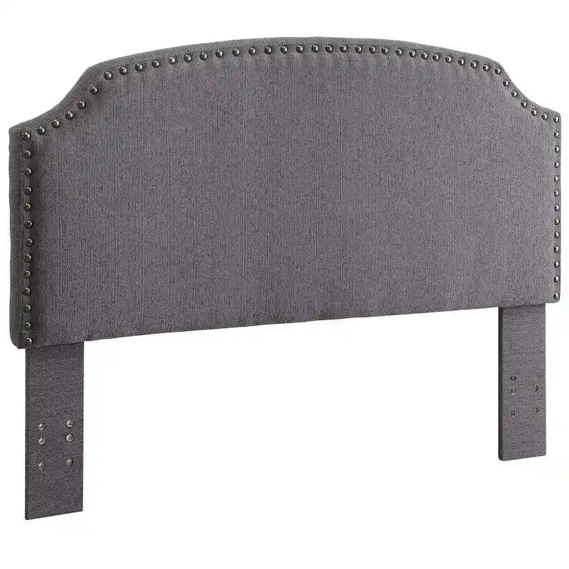 Transitional Grey Adjustable Flax Upholstered Nailhead Headboard