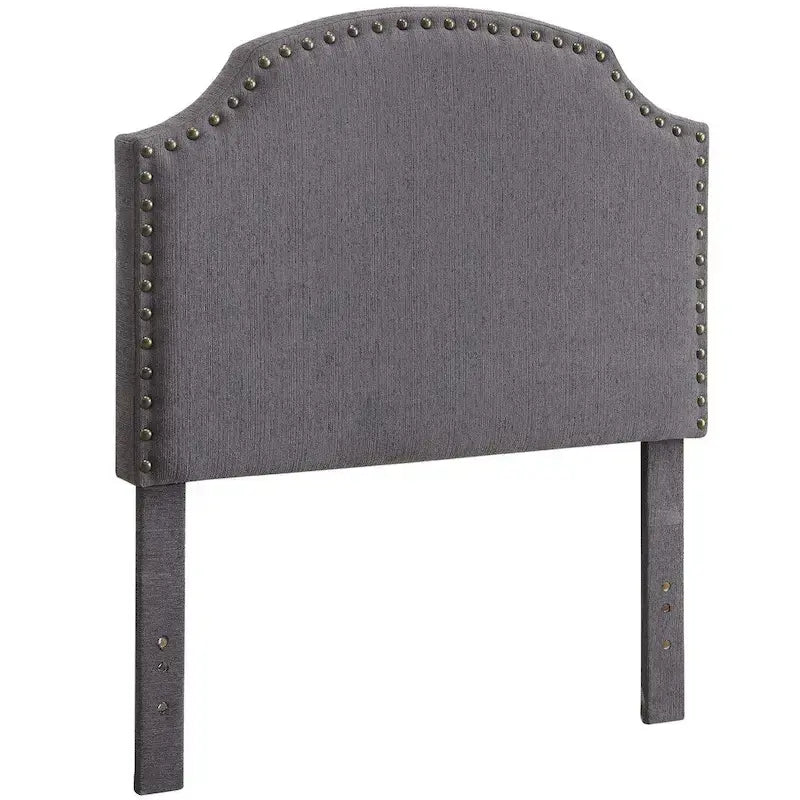 Tête de lit capitonnée réglable en lin gris transitoire avec clous décoratifs