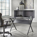 Bureau industriel avec panneau perforé arrière, porte-gobelet et crochet pour casque