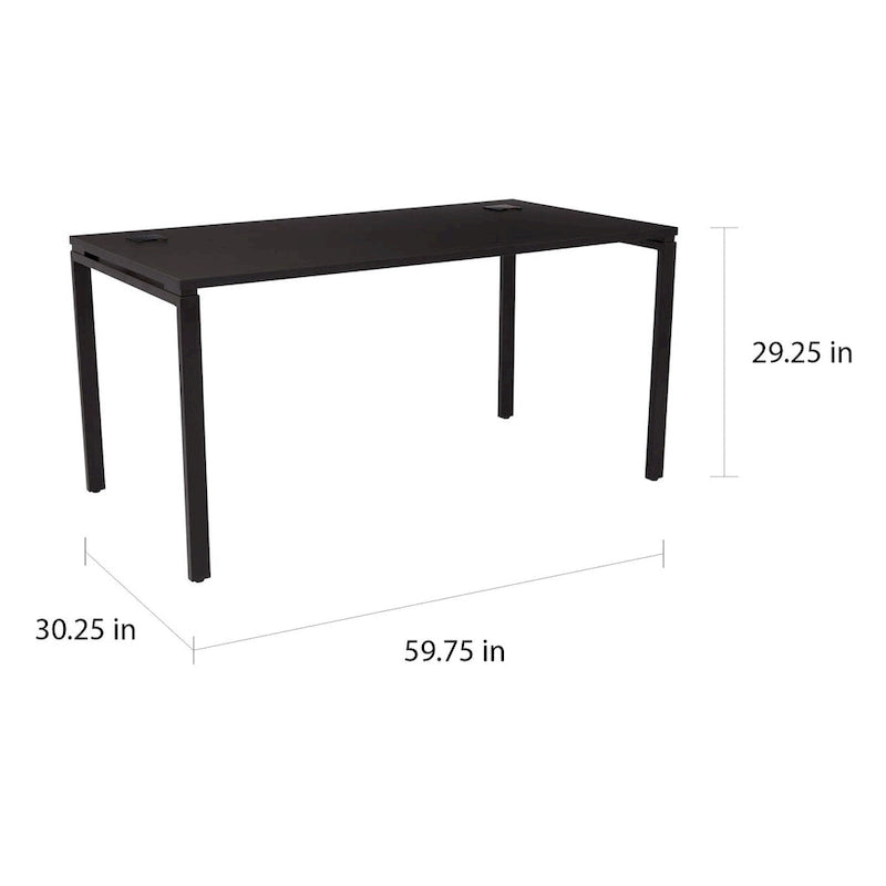 60-Inch Rectangular Writing Desk with Steel Frame and Lifted Desktop, Black or White