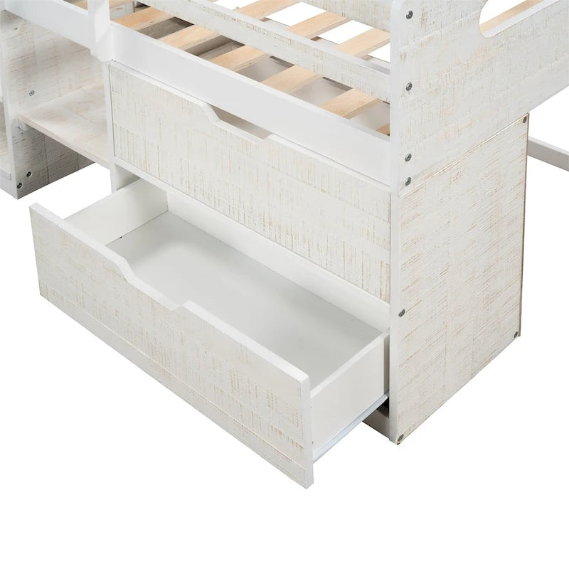Lit mezzanine simple avec deux étagères et deux tiroirs