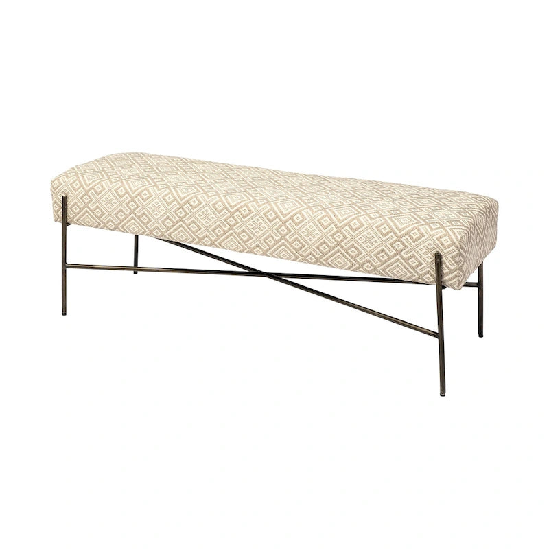 Banc d'appoint rembourré à motif olive et beige - 55L x 17P x 18H