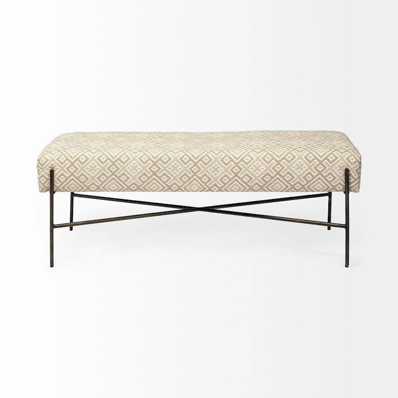 Banc d'appoint rembourré à motif olive et beige - 55L x 17P x 18H