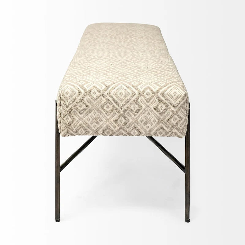 Banc d'appoint rembourré à motif olive et beige - 55L x 17P x 18H