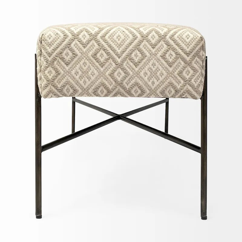 Banc d'appoint rembourré à motif olive et beige - 55L x 17P x 18H