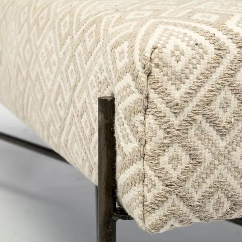 Banc d'appoint rembourré à motif olive et beige - 55L x 17P x 18H