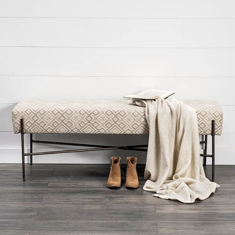 Banc d'appoint rembourré à motif olive et beige - 55L x 17P x 18H