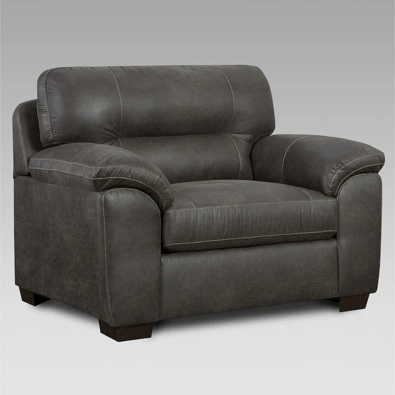 Contemporary Fabric Pillow-top Arm Chair with Ottoman in Sequoia Ash
