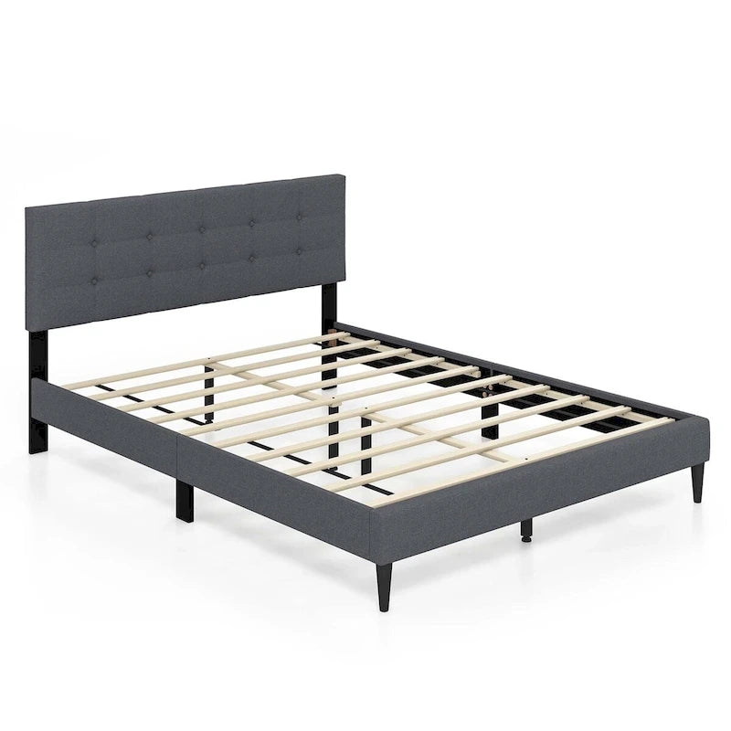 Queen Upholstered Platform Bed Mattress Foundation Button