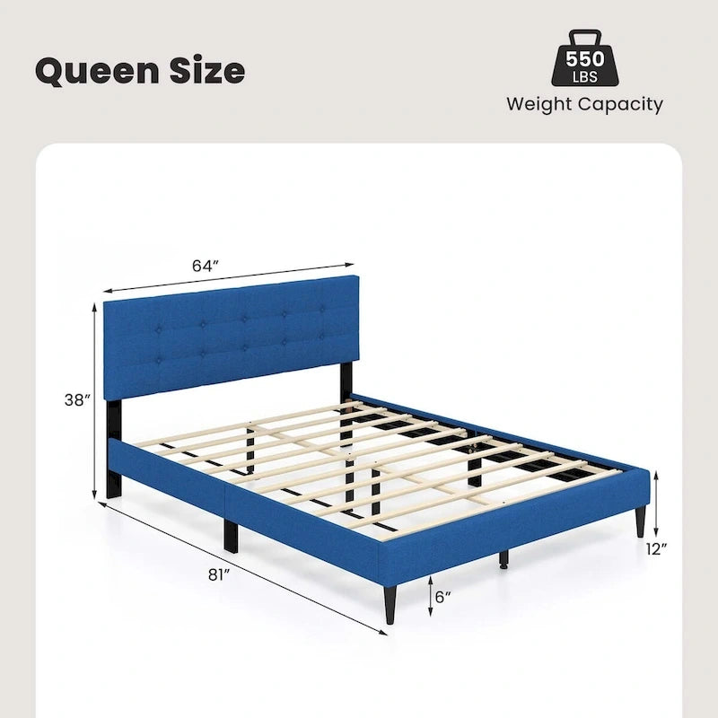 Cadre de lit plateforme capitonné Queen avec boutons - Sommier