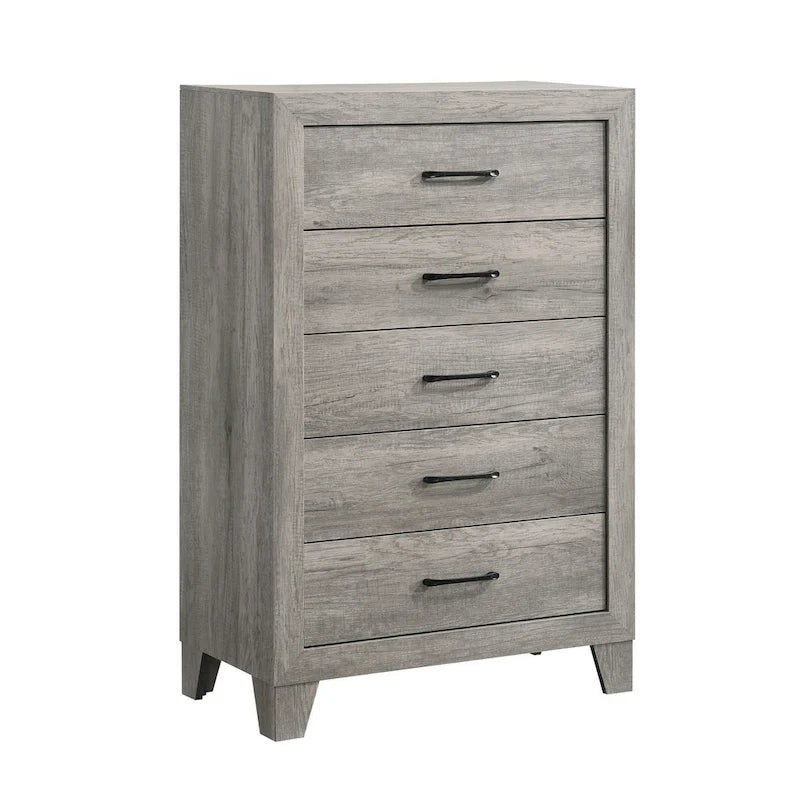 48 Inch 5 Drawer Tall Dresser Chest with Metal Handles, Driftwood Gray