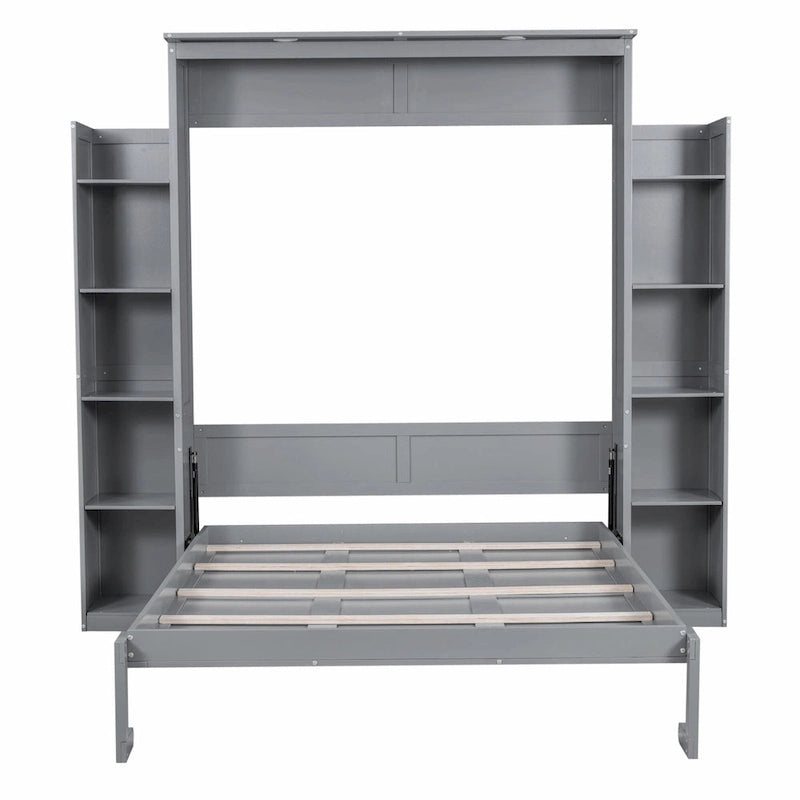 Queen Size Murphy Bed with Shelves and LED Lights