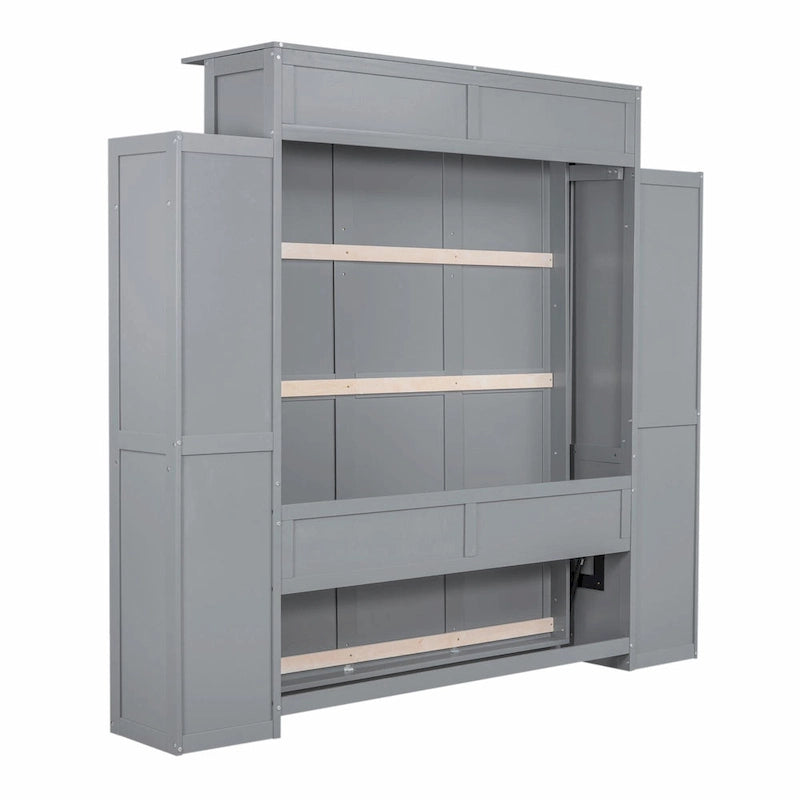 Queen Size Murphy Bed with Shelves and LED Lights