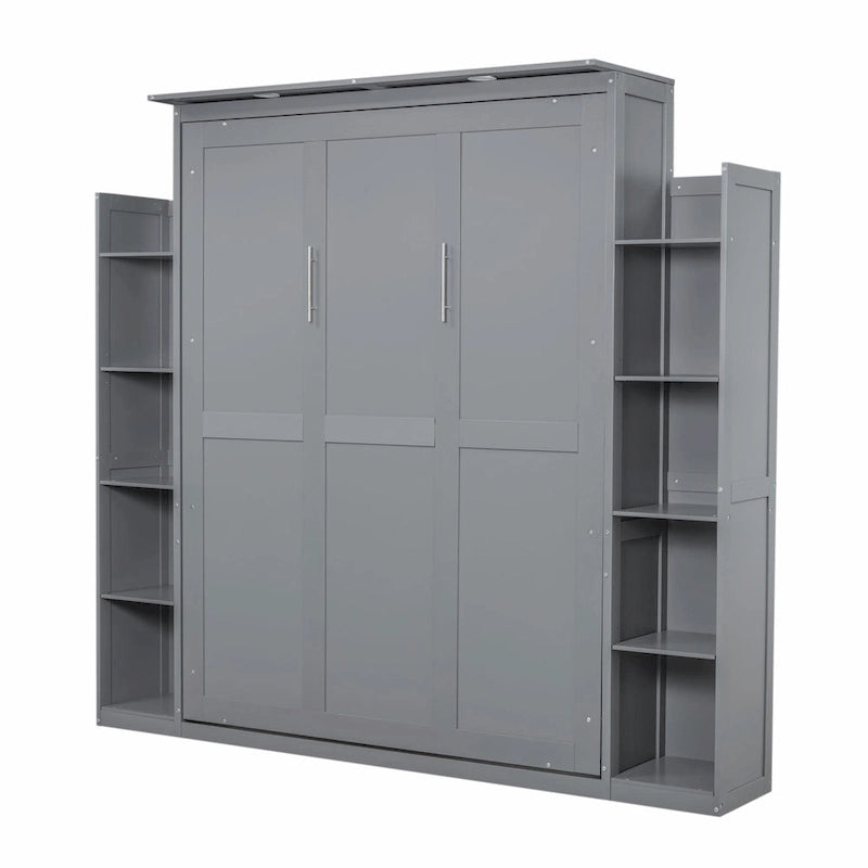 Queen Size Murphy Bed with Shelves and LED Lights