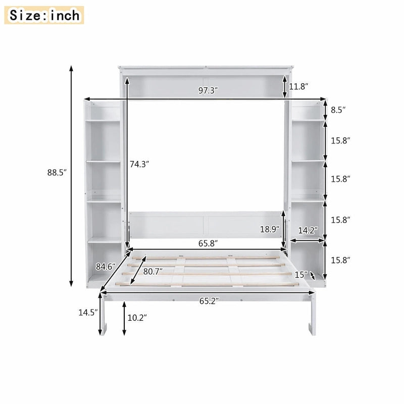 Lit escamotable Queen Size avec étagères et lumières LED